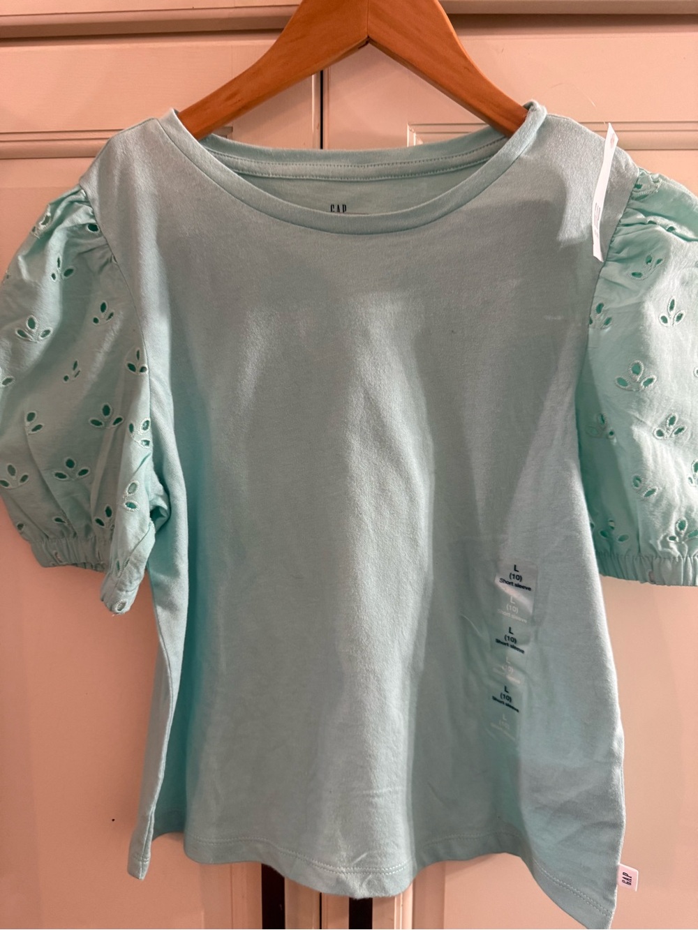 GAP Mint Puff Sleeve Eyelet Top